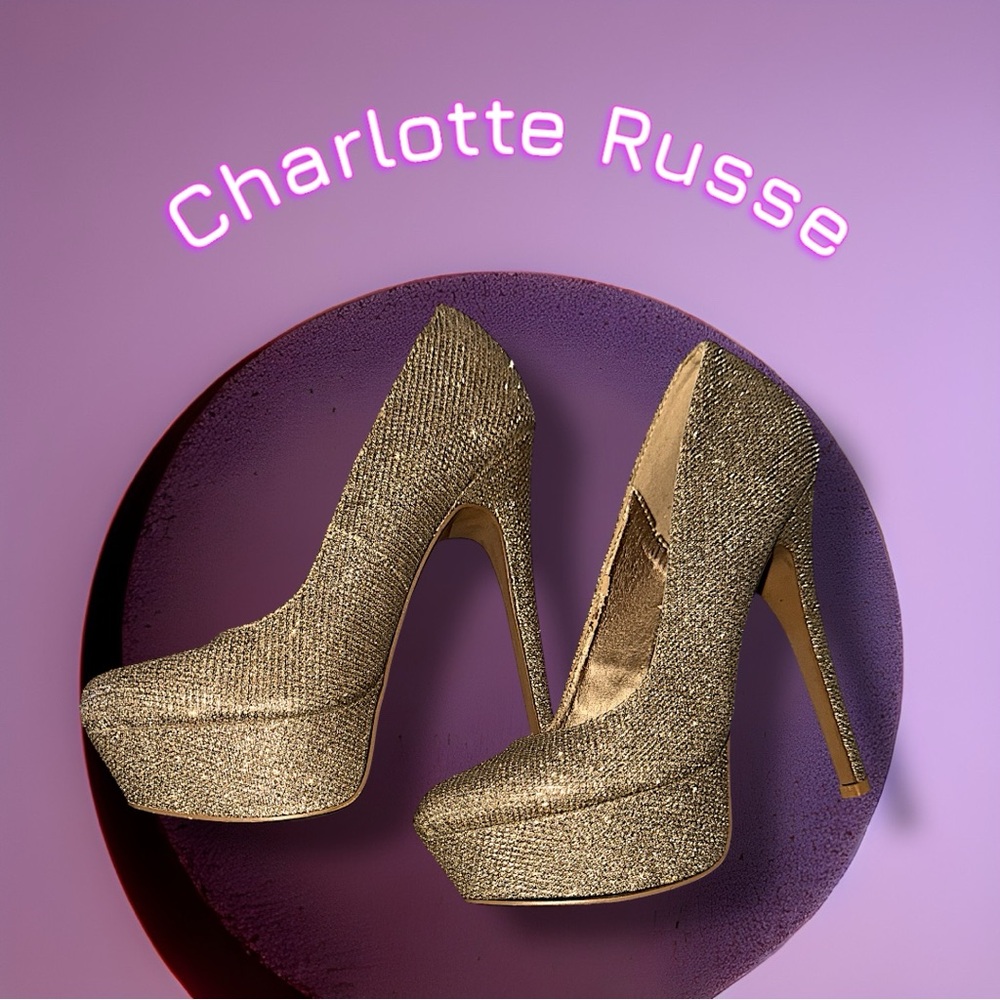 Charlotte Russe Gold Glitter Stiletto Heels
